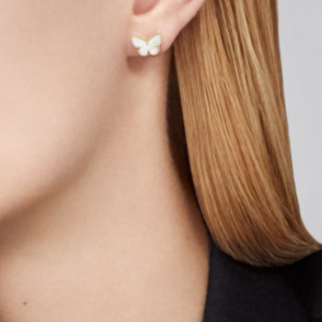 Amber Butterfly Earrings - White / Gold