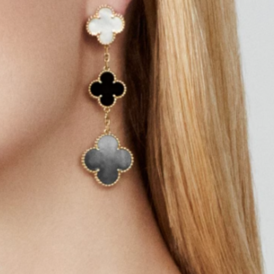 Coki Dreier Earrings - White, Black, Gray / Gold