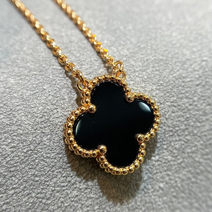 LAVISH FOUR-LEAF CLOVER NECKLACE - BLACK