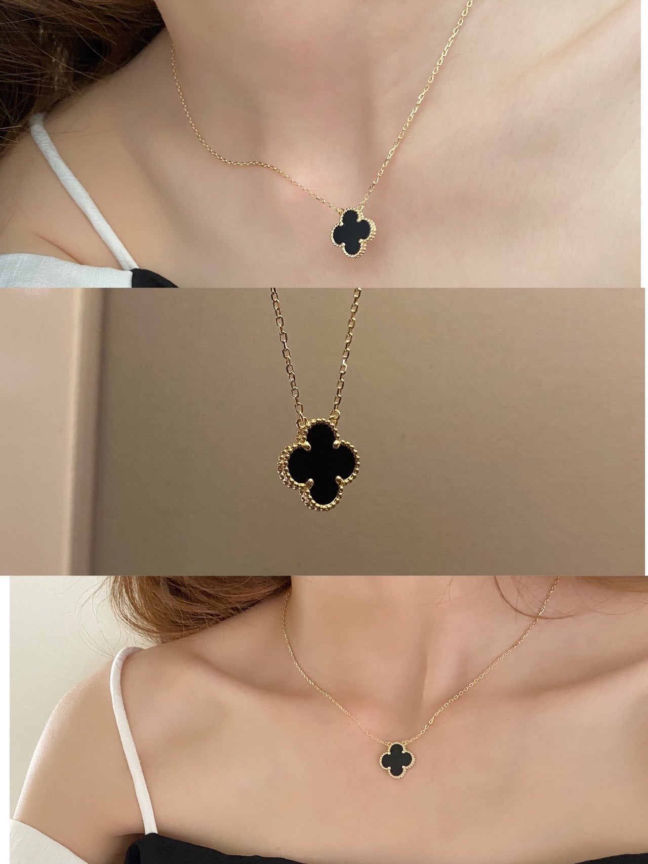 LAVISH FOUR-LEAF CLOVER NECKLACE - BLACK