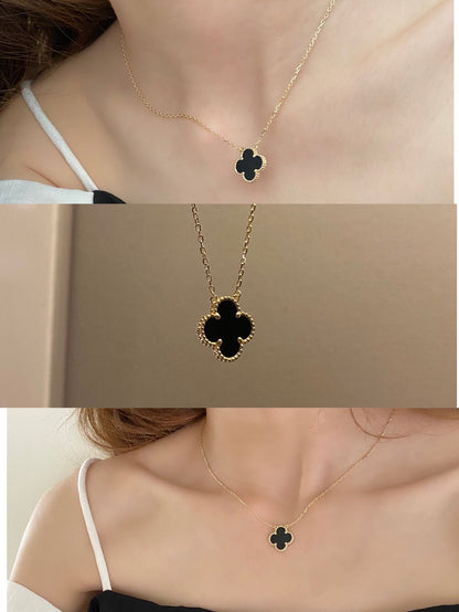 LAVISH FOUR-LEAF CLOVER NECKLACE - BLACK
